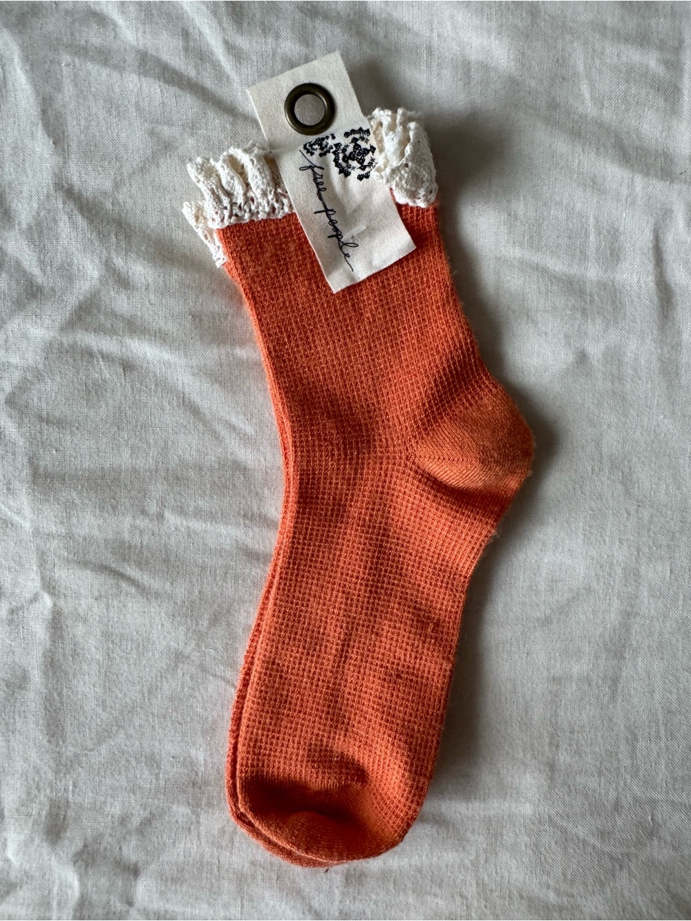 Free People Orange Socks with Cream Lace Cuff